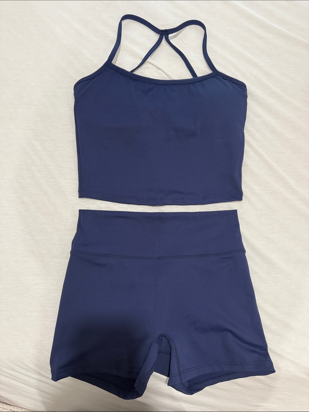 Navy Athletic Tank Crop Top and High-Waist Shorts Set